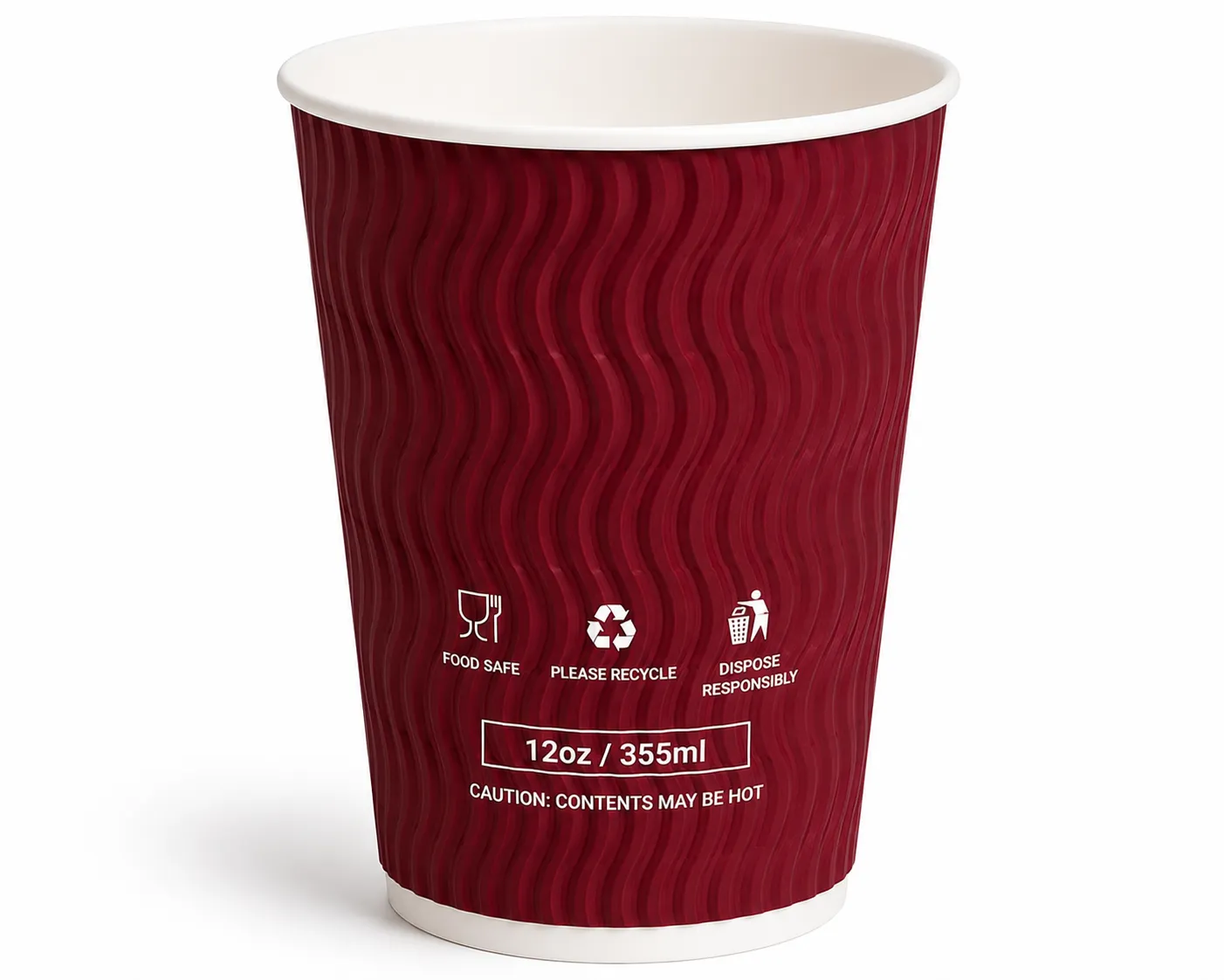 20x25 12oz Triple Wall Burgundy Ripple Cups