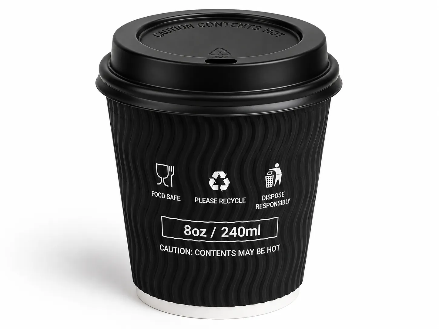10x100 Black Lids To Fit 8oz Ripple Cups