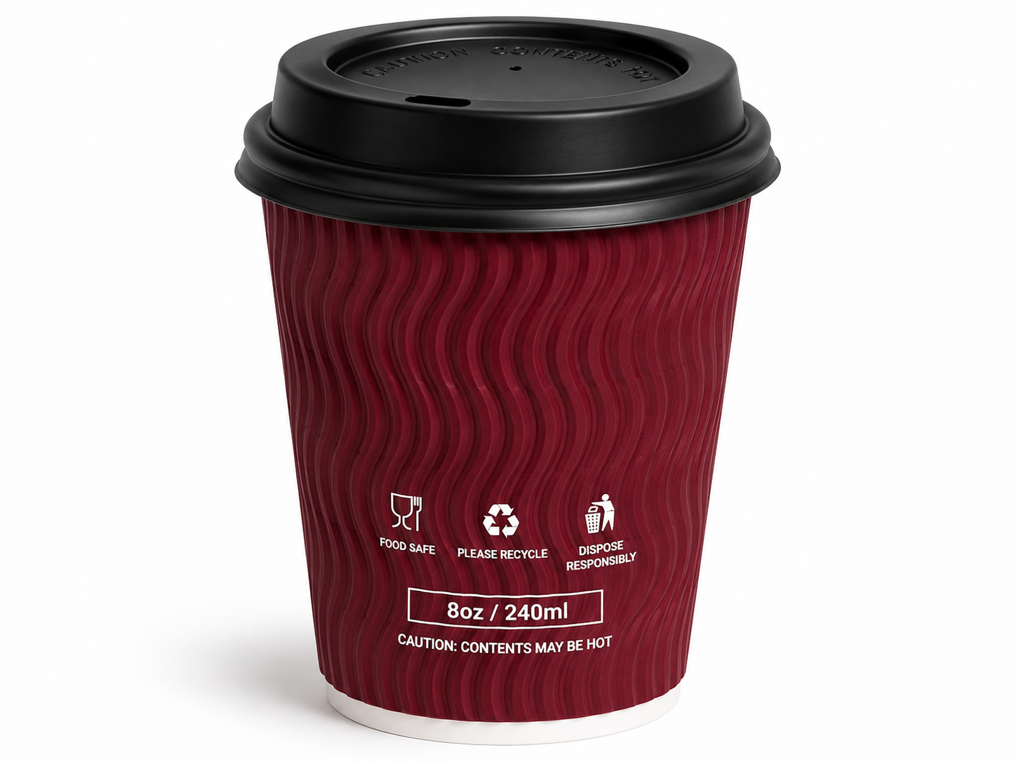 10x50+50 8oz Burgundy Ripple Cups Lids COMBO